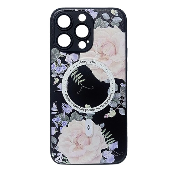 Flower Design Magnetic Case for Apple iPhone 15 Pro Max Black